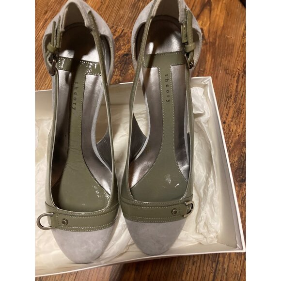 Theory Women's Two-Tone Leather & Suede Open Toe Heels Size 40 New In Box - Picture 6 of 9